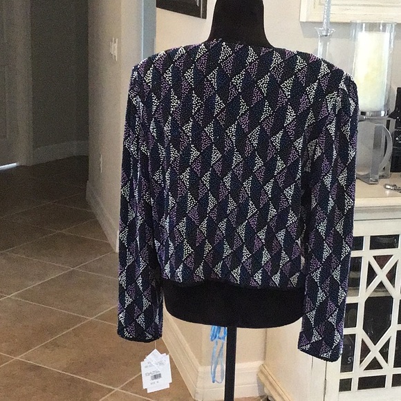 Nipon Night vintage beaded jacket, black/blue/white/purple, XL, NWT - Picture 10 of 14